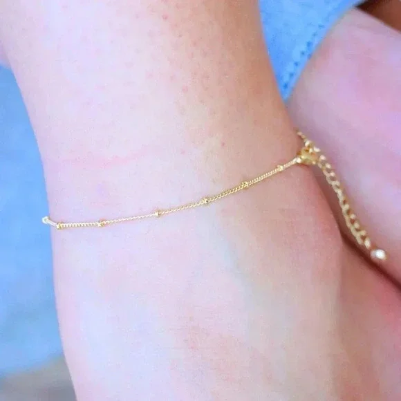 💛GORGEOUS ROUNDED BEADS ANKLET ESSENTIAL CHAIN SOLID GOLD BRACELET, ELDM22337 - Picture 6 of 13